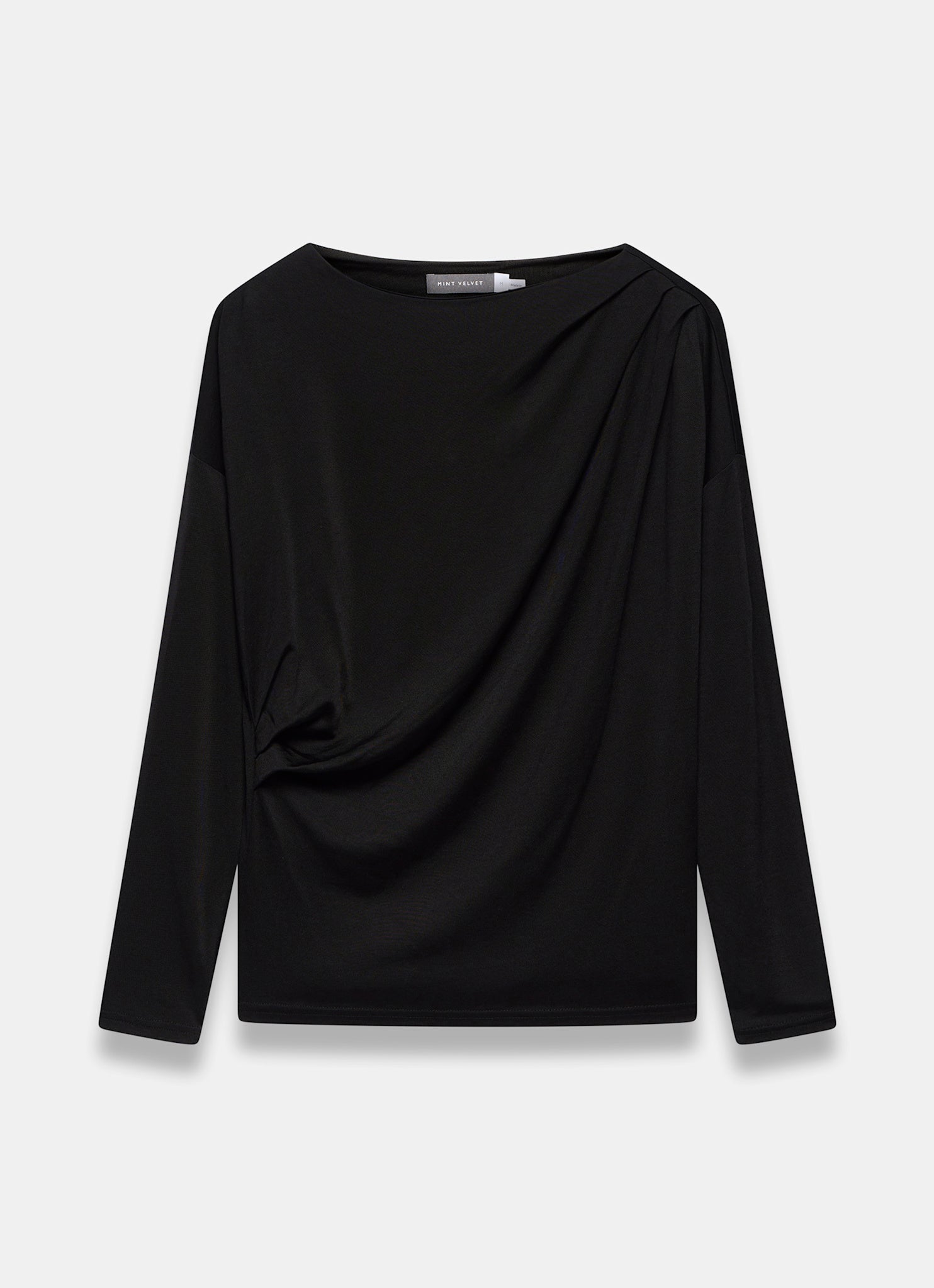 Black Ruched Detail Batwing Top