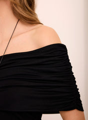 Black One Shoulder Draped Top