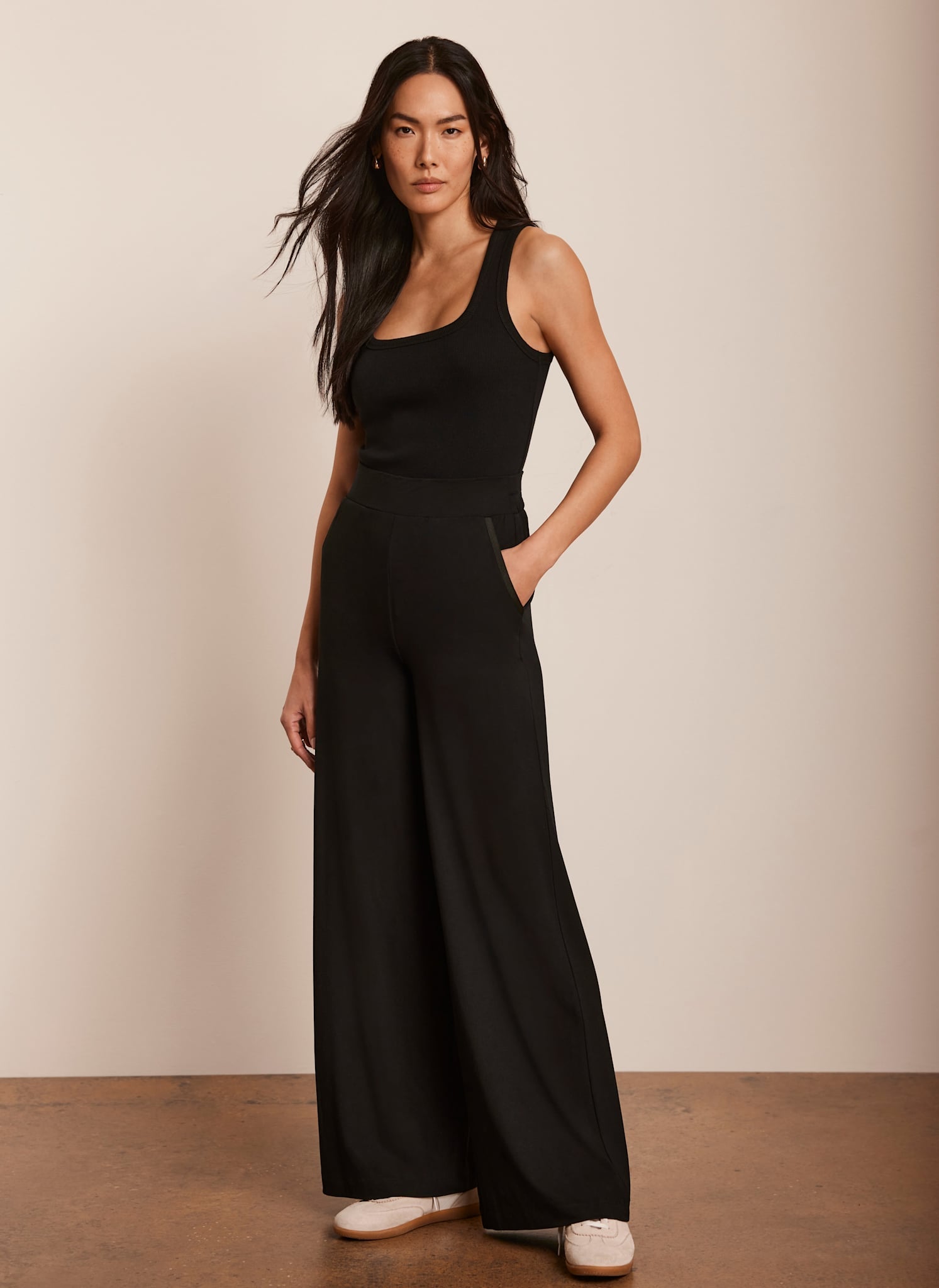 Black Jersey Palazzo Wide Leg Trousers
