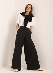 Black Pinstripe Wide Trousers