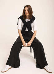 Black Pinstripe Wide Trousers