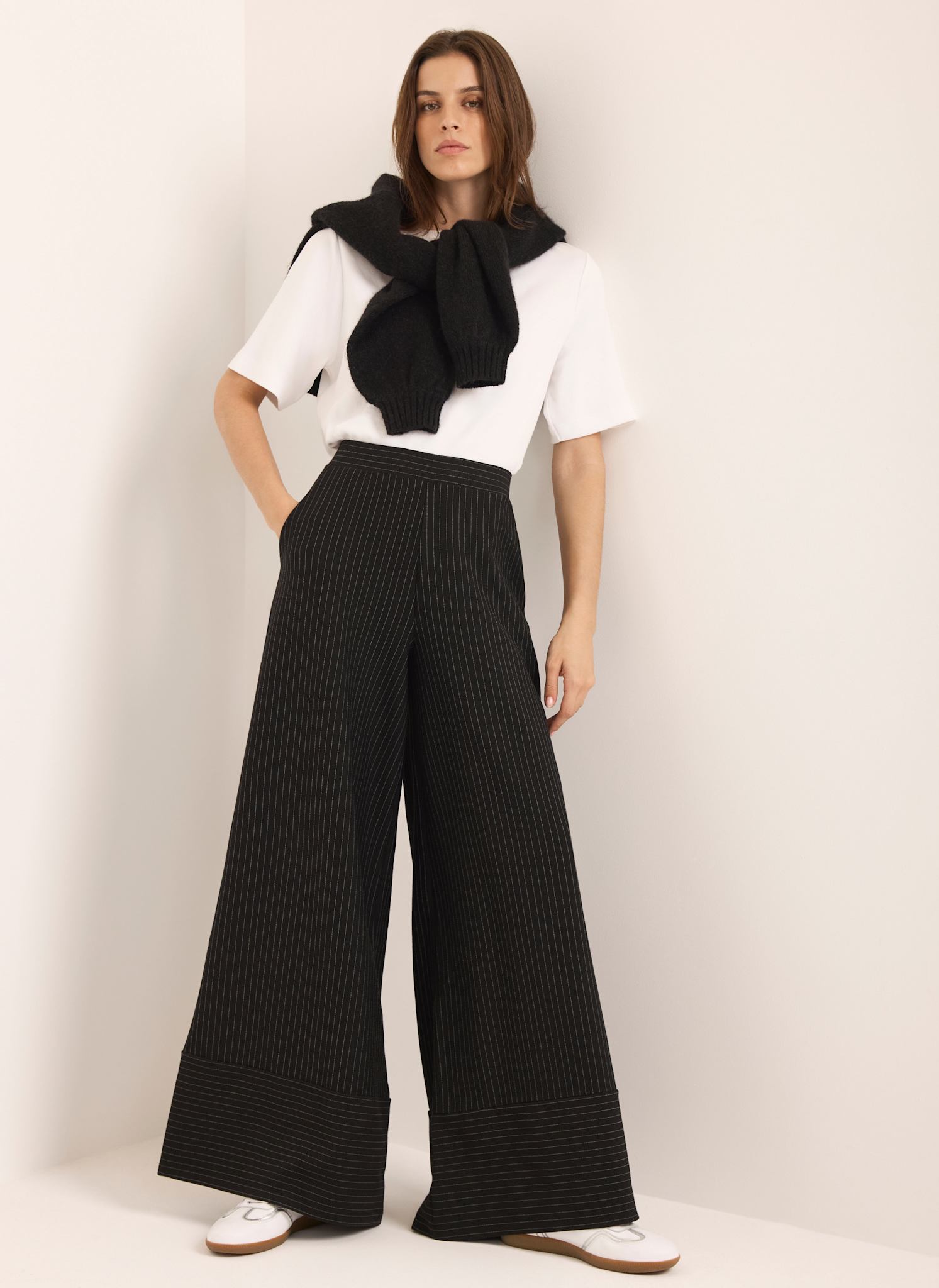Black Pinstripe Wide Trousers