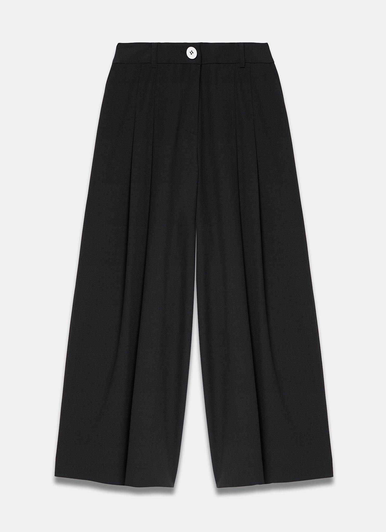 Black Pleat Detail Crop Wide Trousers