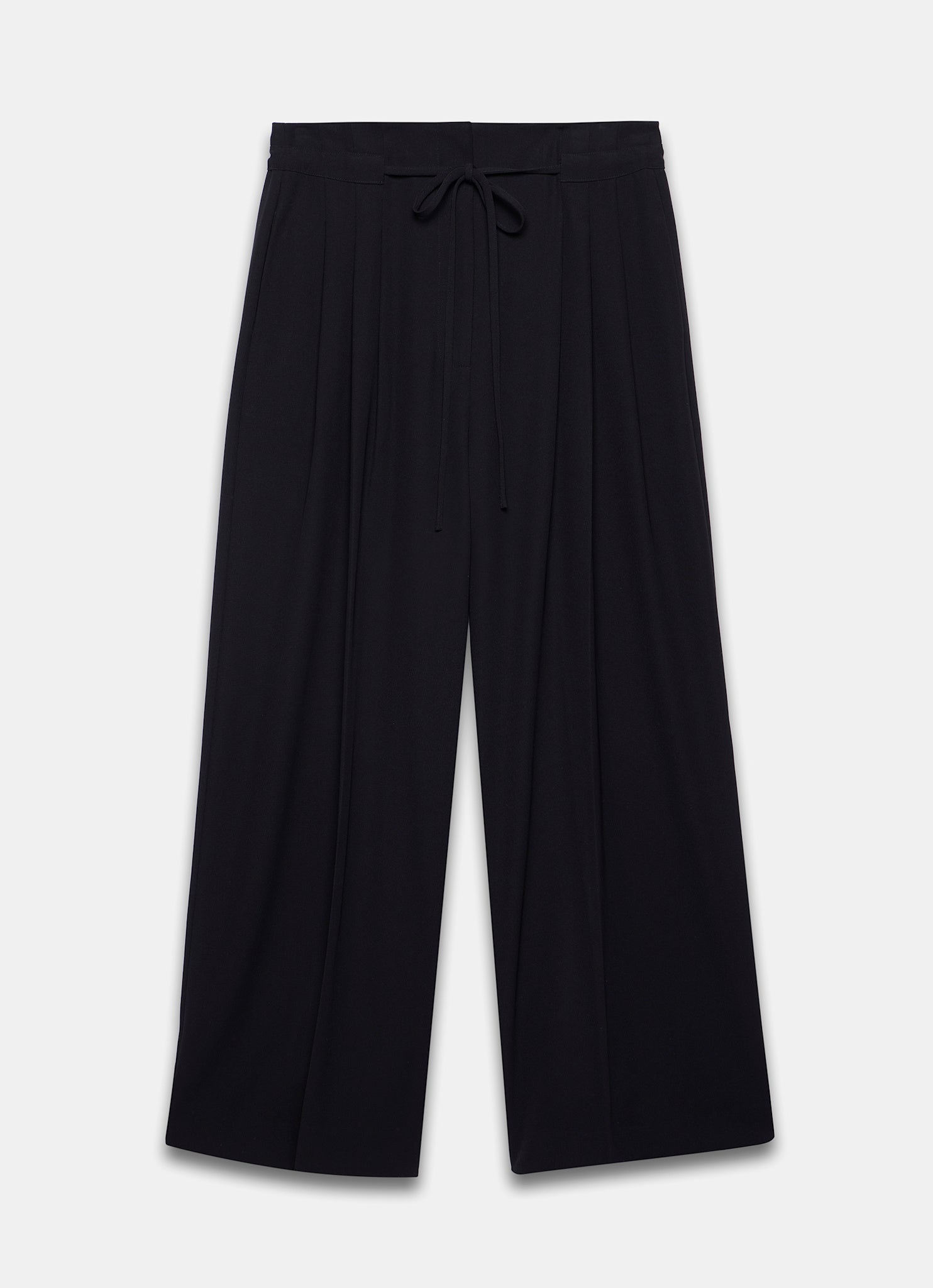 Black Tie Waist Pleated Wide Trousers