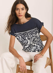 Navy Floral Print Top