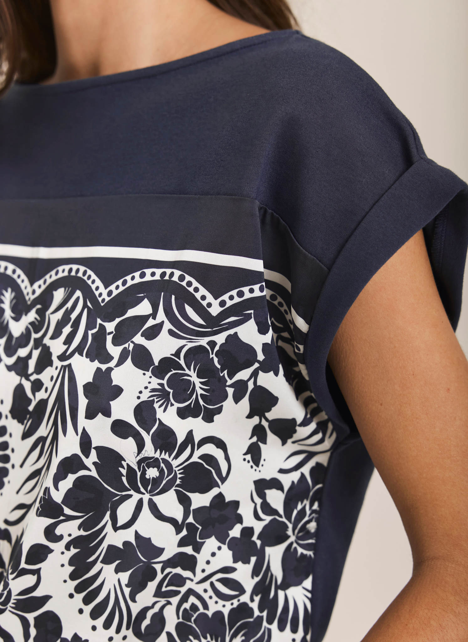 Navy Floral Print Top