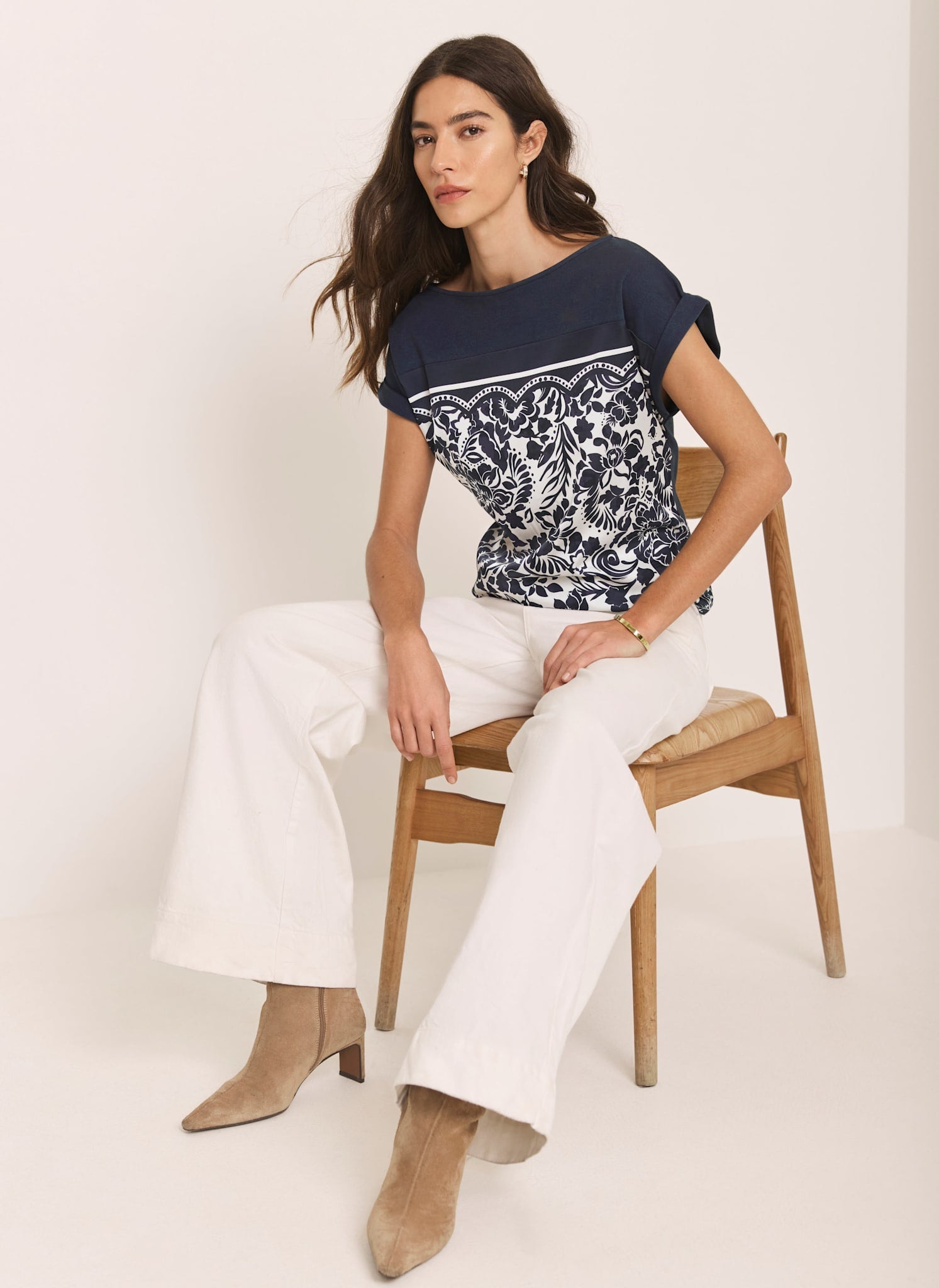 Navy Floral Print Top