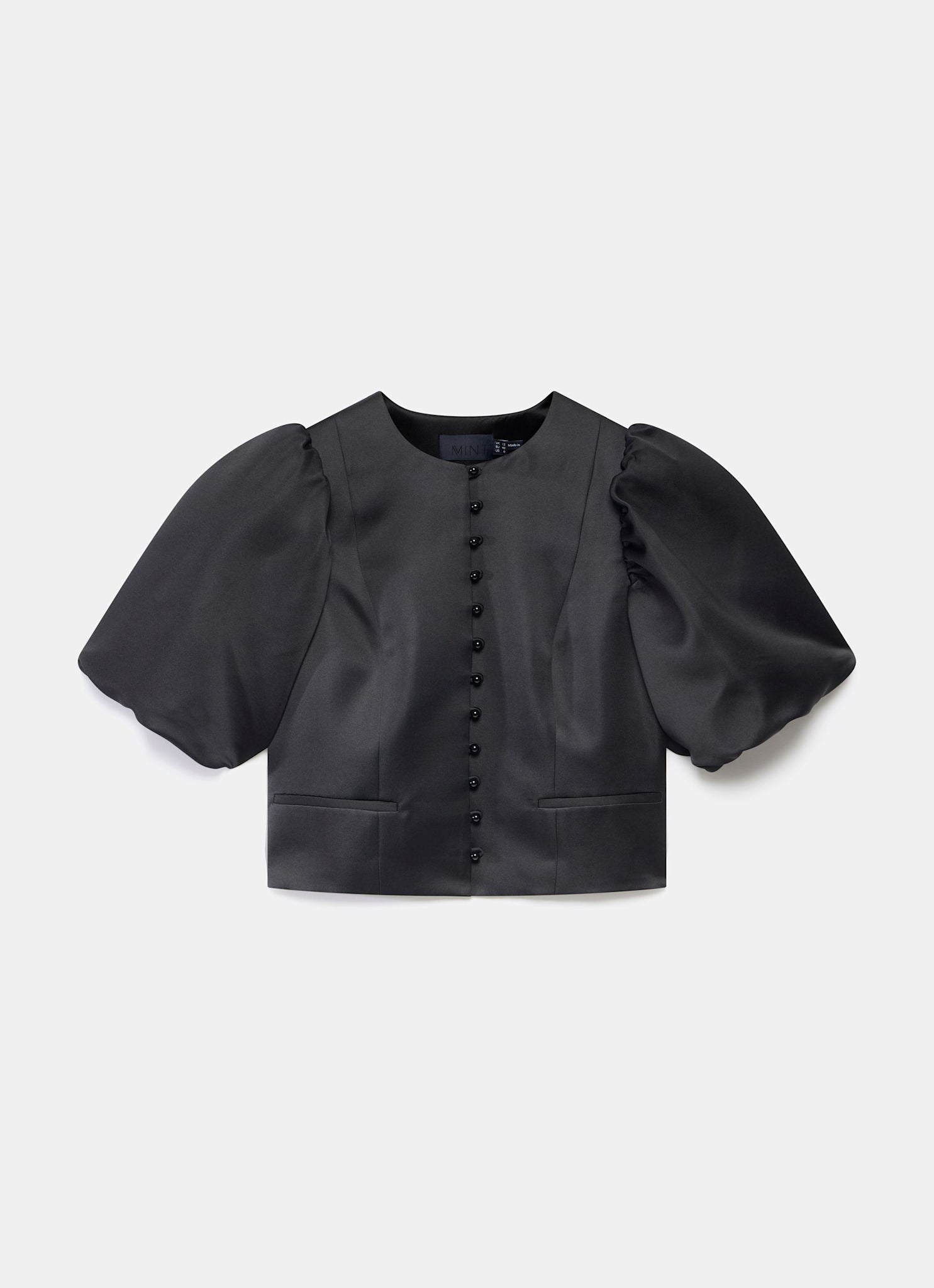 Black Puff Sleeve Satin Jacket