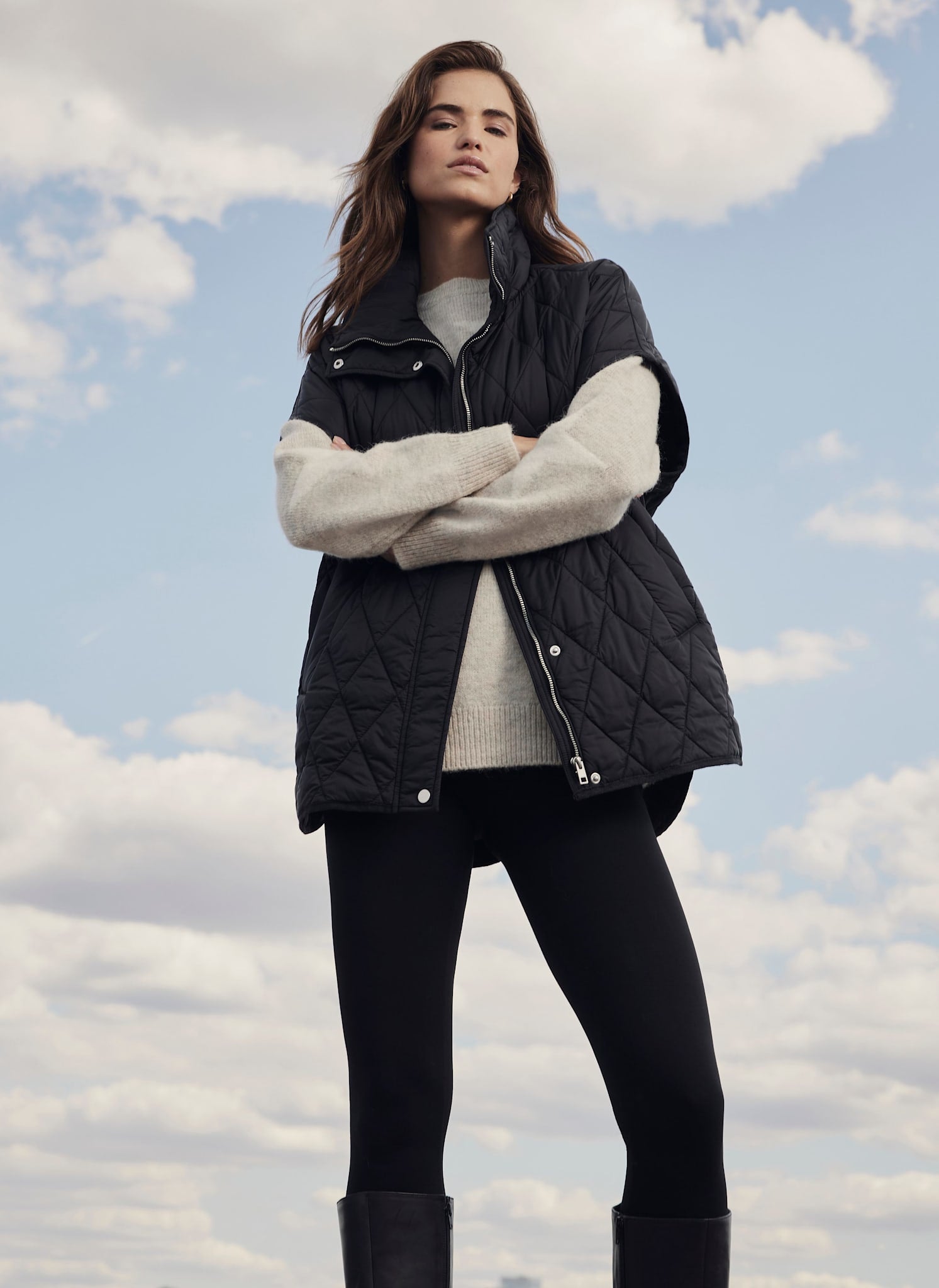 Black Quilted Oversized Gilet