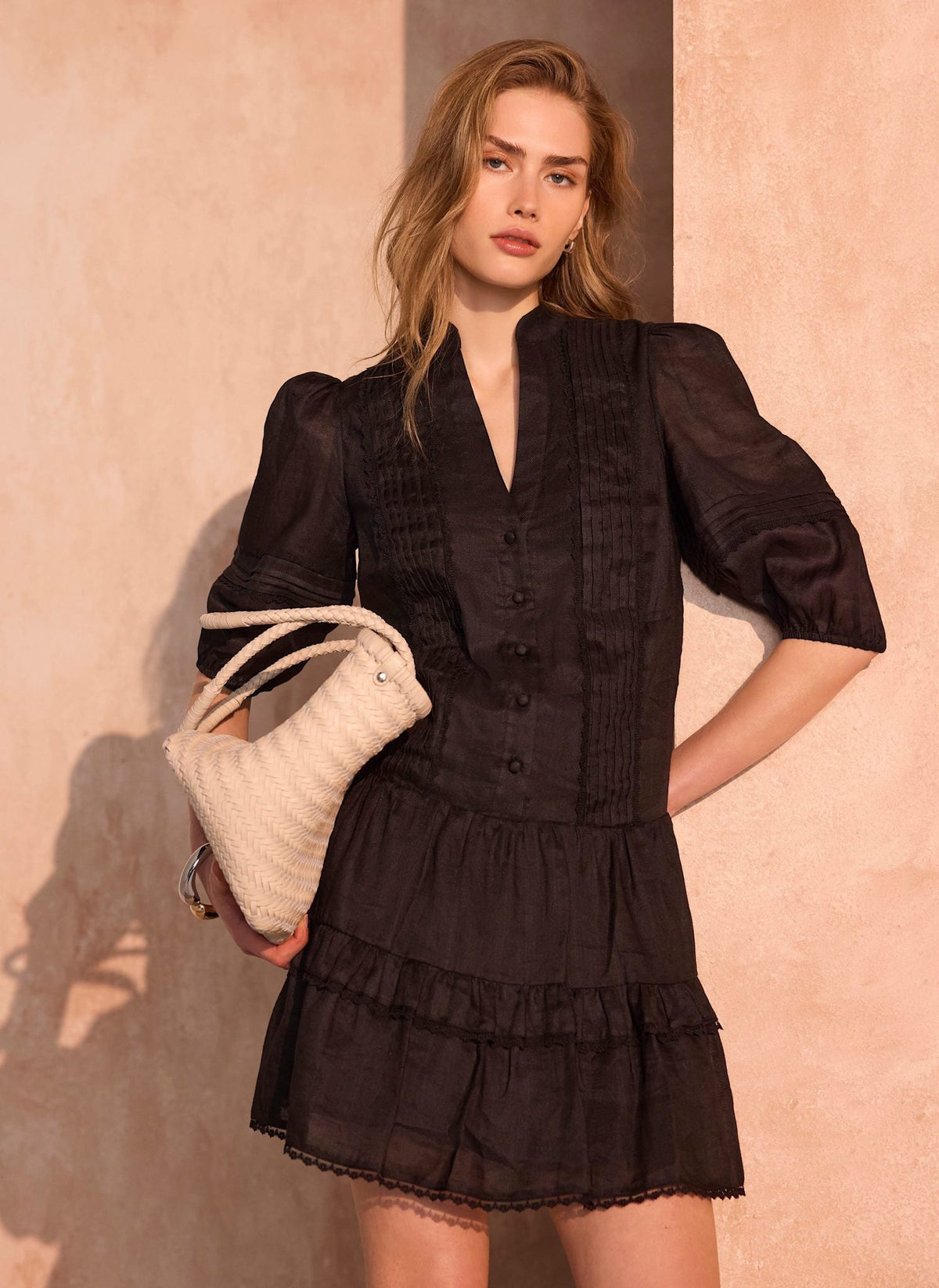 Black Ramie Mini Dress