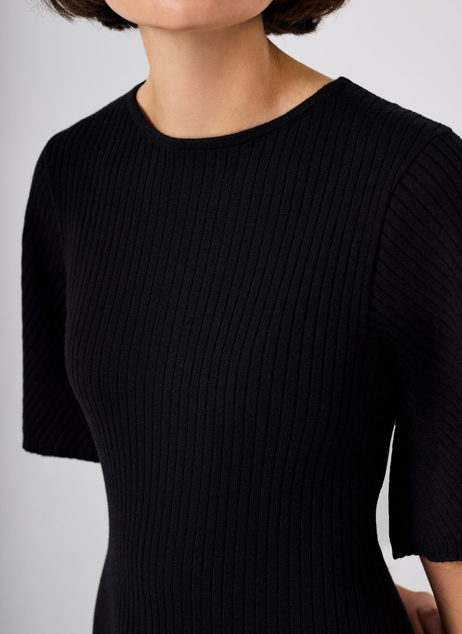 Black Rib Knit Asymmetric Dress