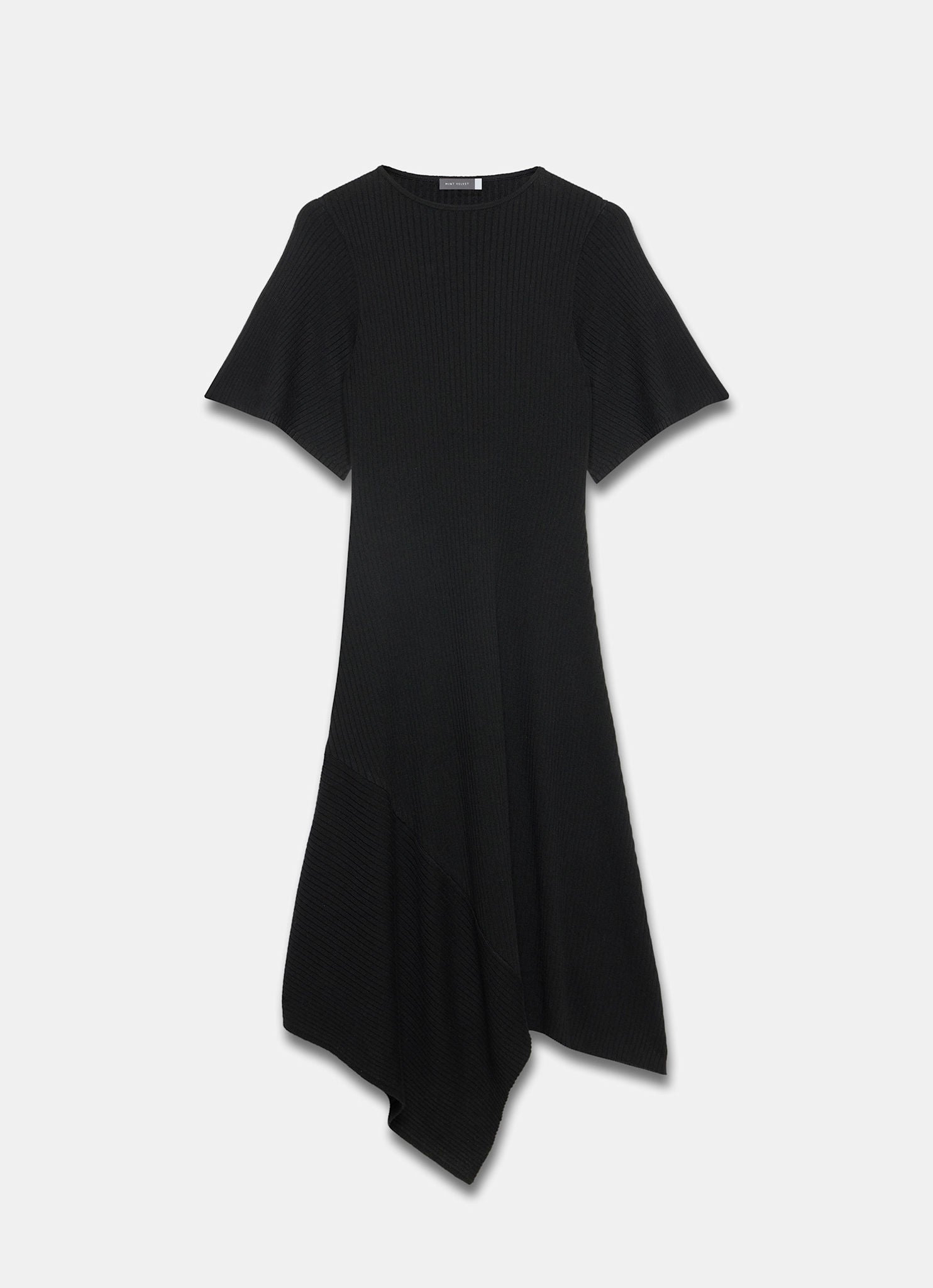 Black Rib Knit Asymmetric Dress