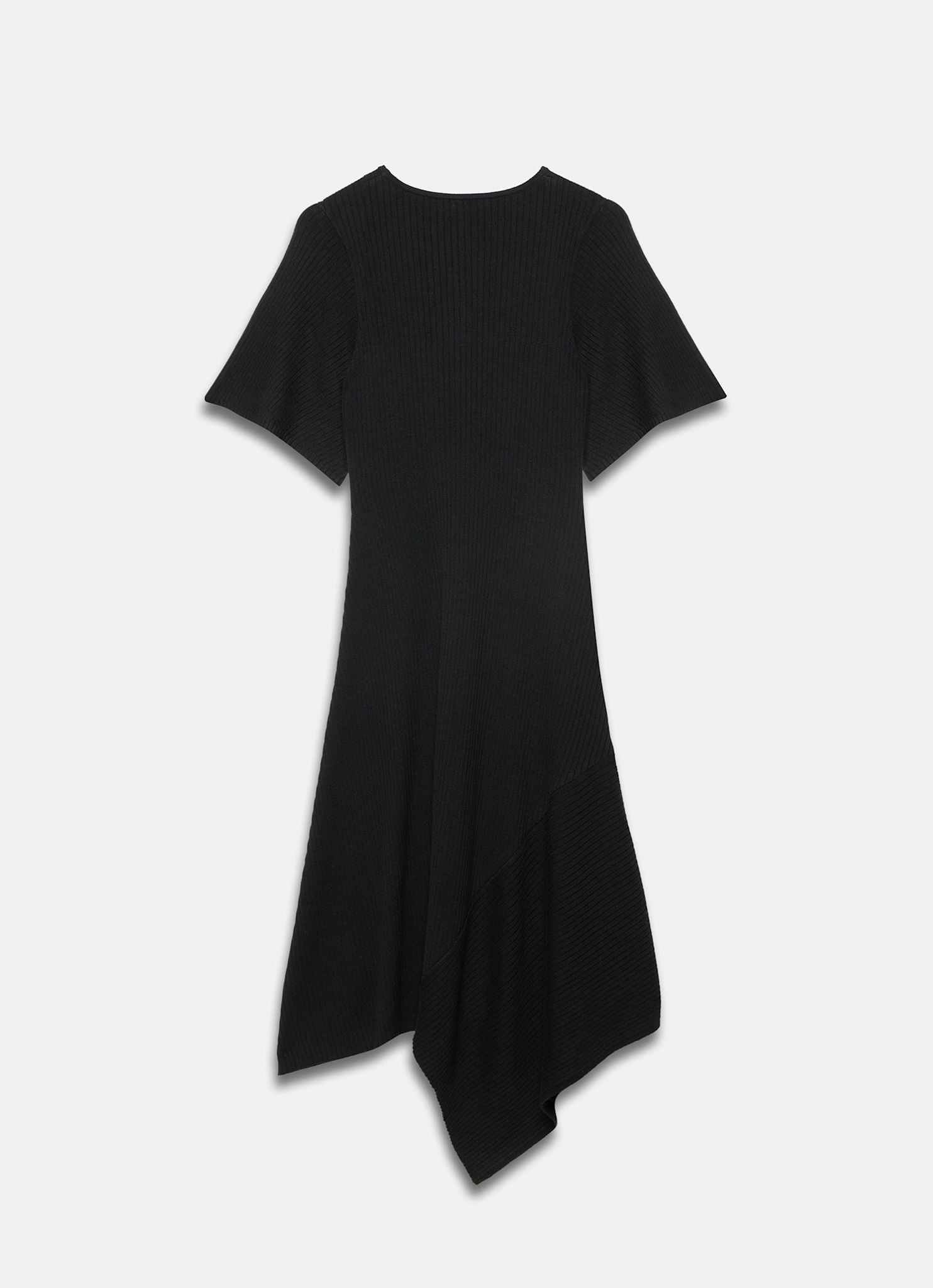 Black Rib Knit Asymmetric Dress