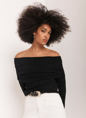 Black Ribbed Bardot Top