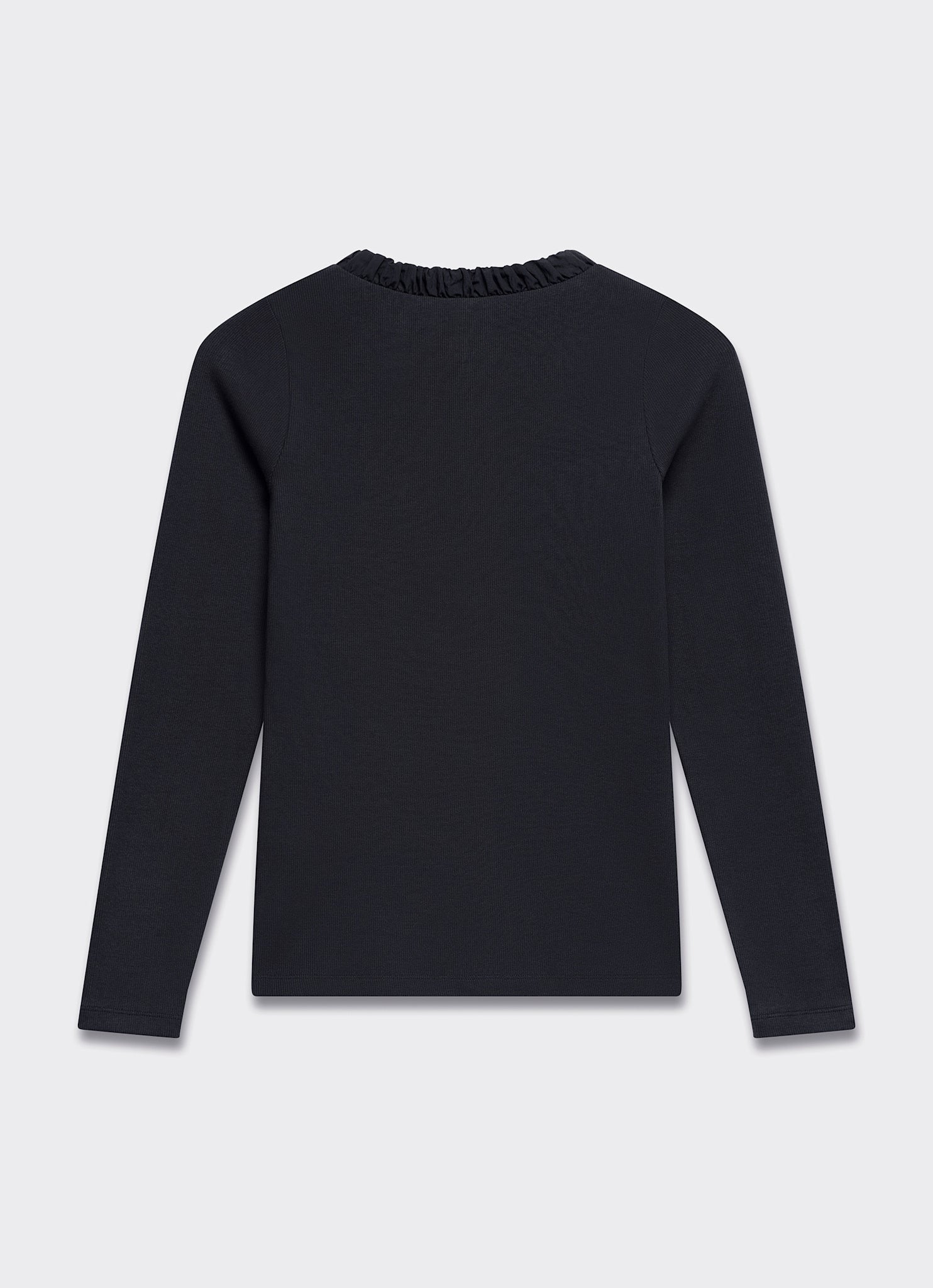 Black Ruched Cotton Blend Henley Top