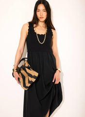 Black Scallop Trim Midi Dress