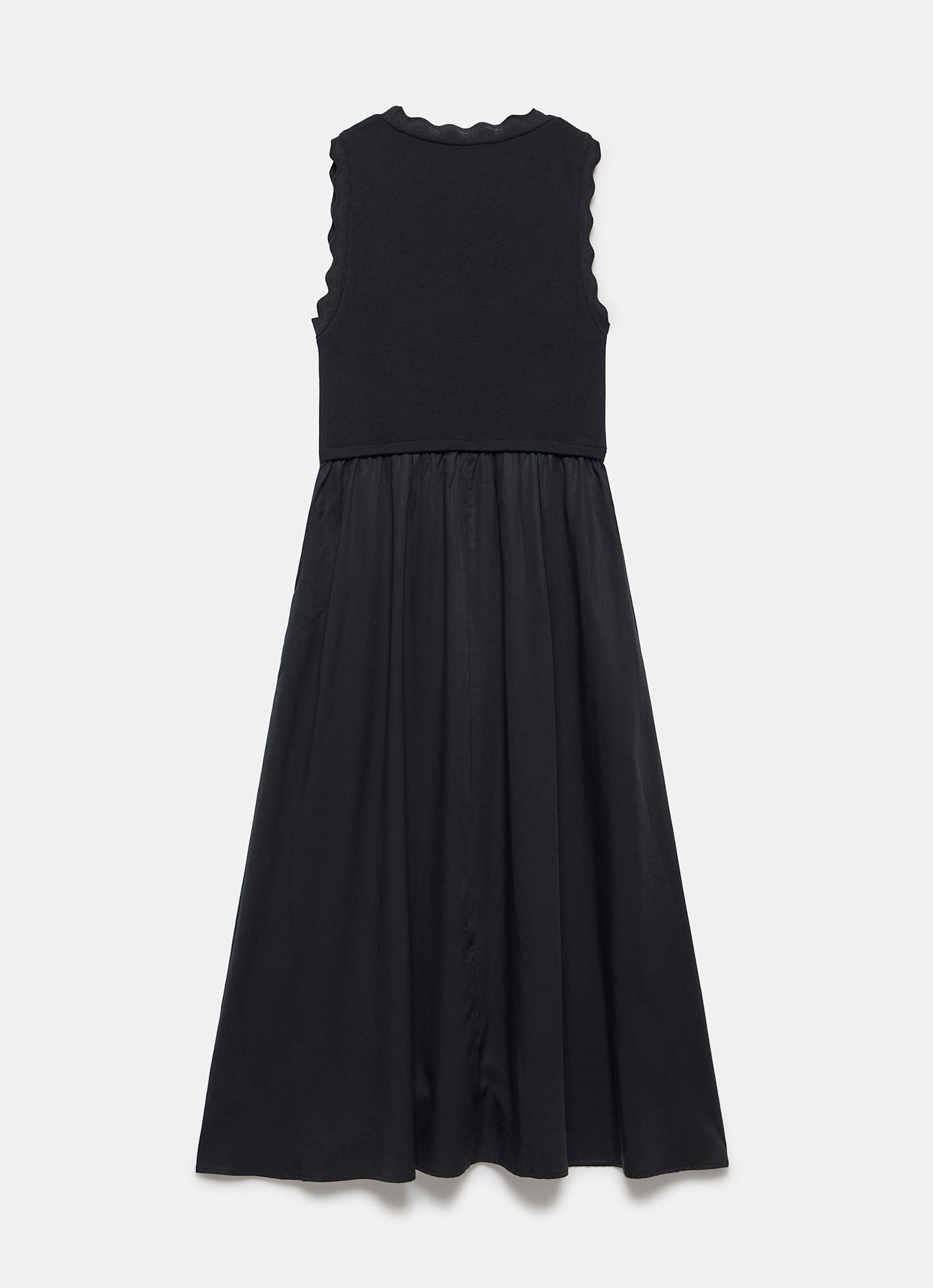 Black Scallop Trim Midi Dress