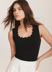 Black Scallop Trim Vest Top