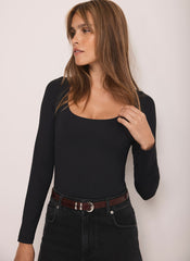 Black Scoop Neck Long Sleeve Top
