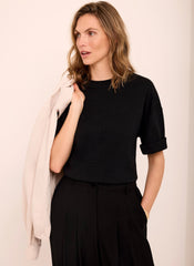 Black Cotton Seam Detail T-shirt