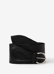 Black Leather Soft Wide Waist Belt