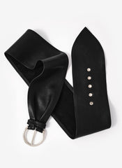 Black Leather Soft Wide Waist Belt