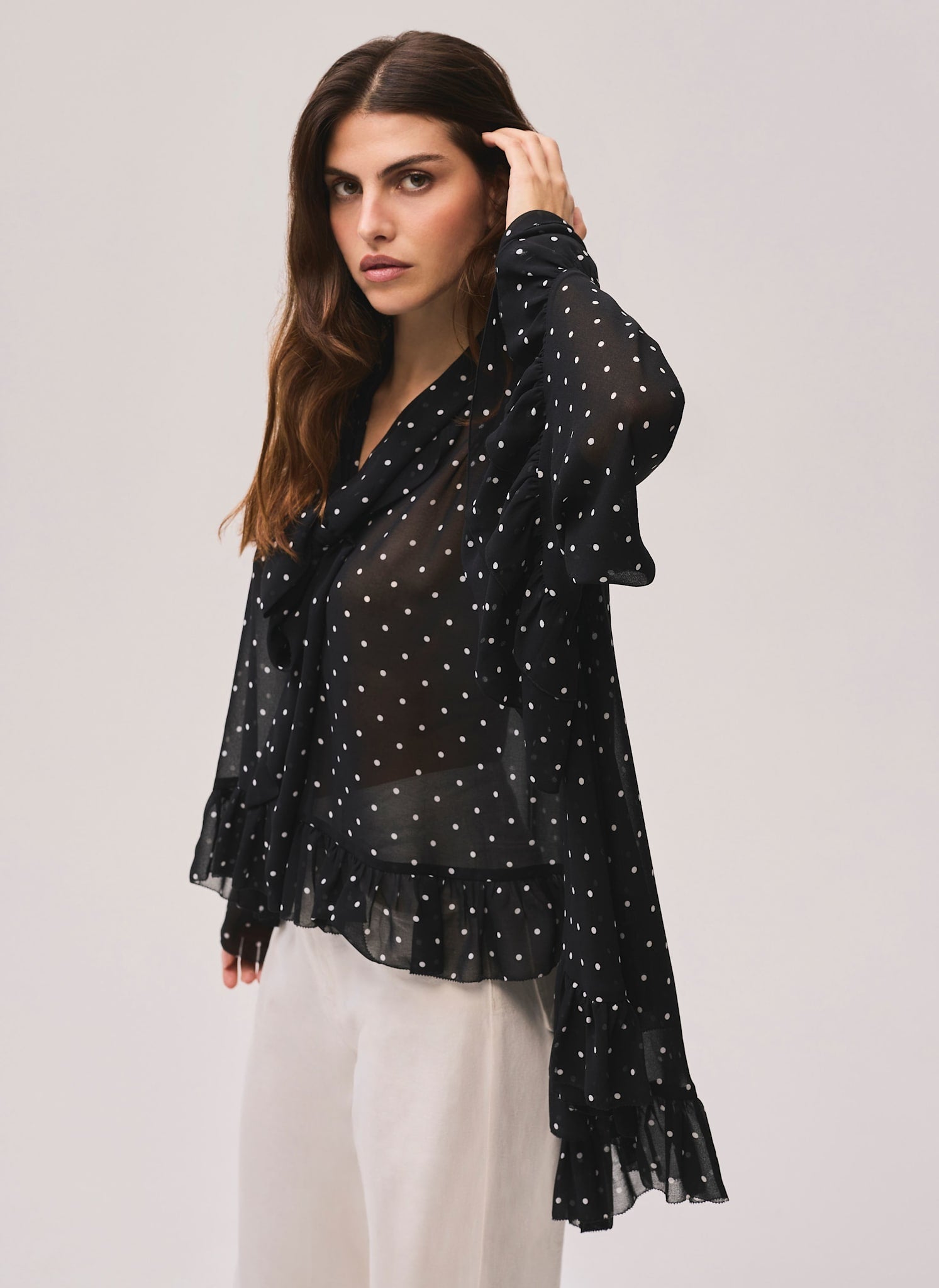 Black Polka Dot Print Blouse