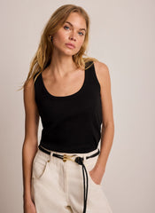 Black Cotton Blend Scoop Neck Vest
