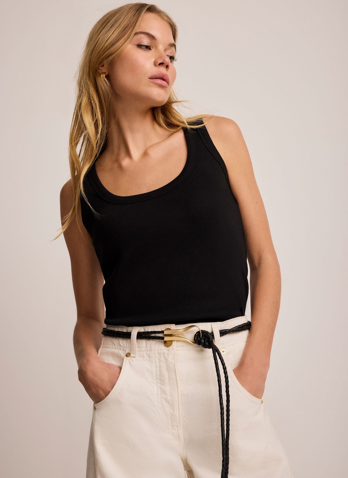 Black Cotton Blend Scoop Neck Vest