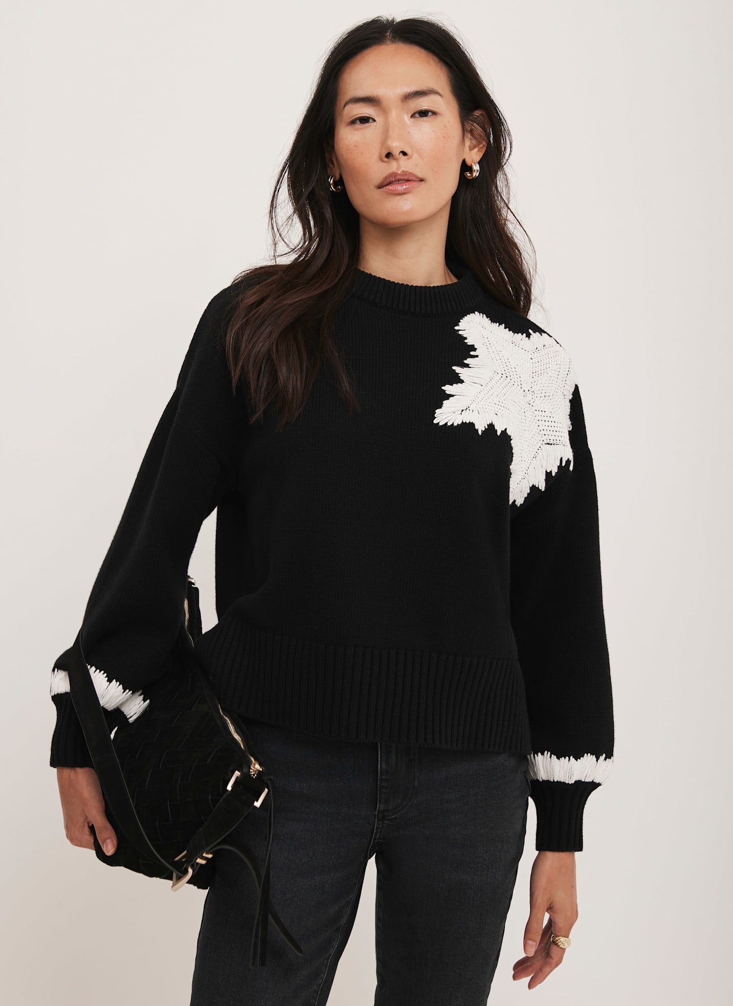 Black Cotton Blend Star Jumper