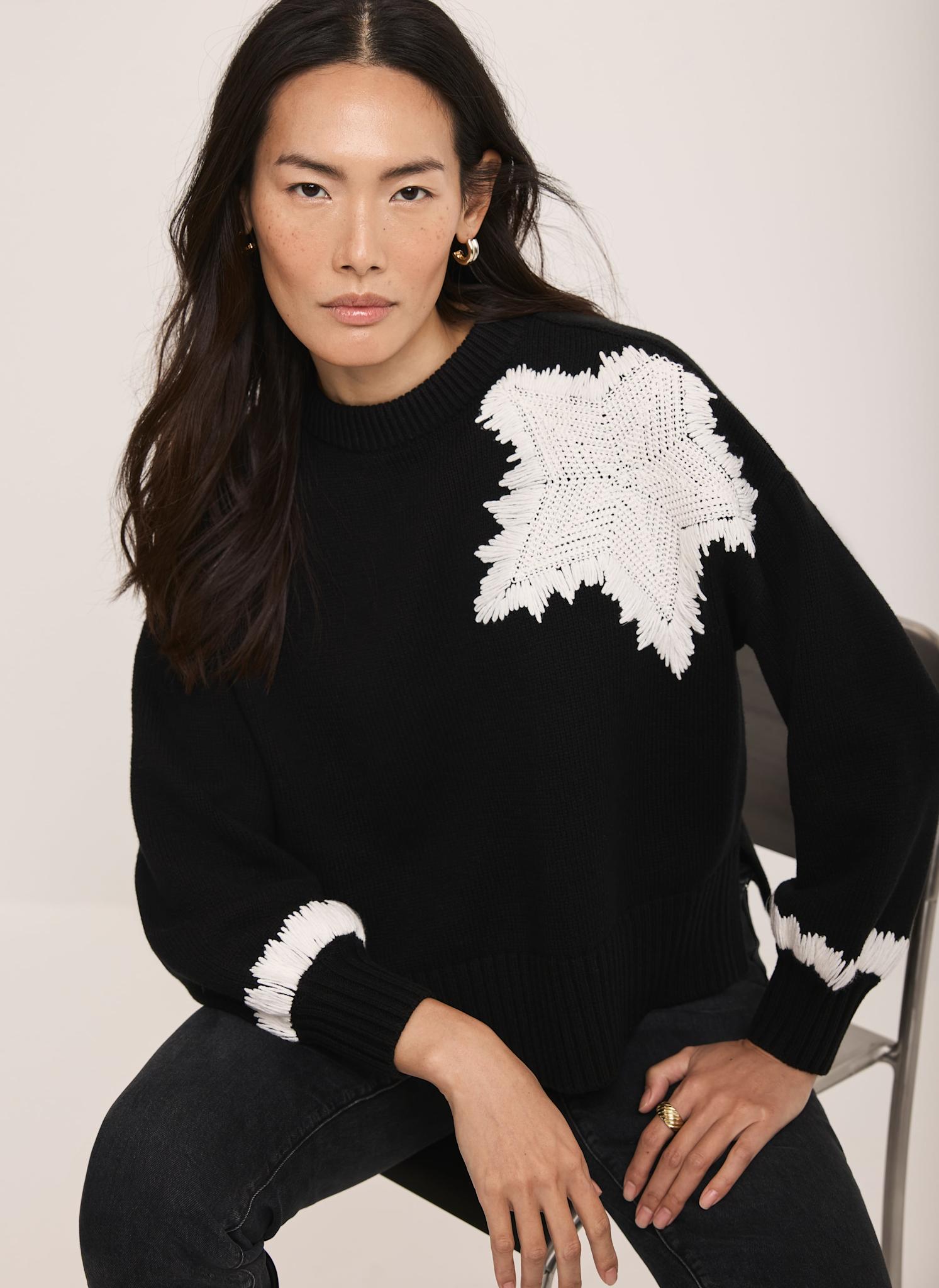 Black Cotton Blend Star Jumper