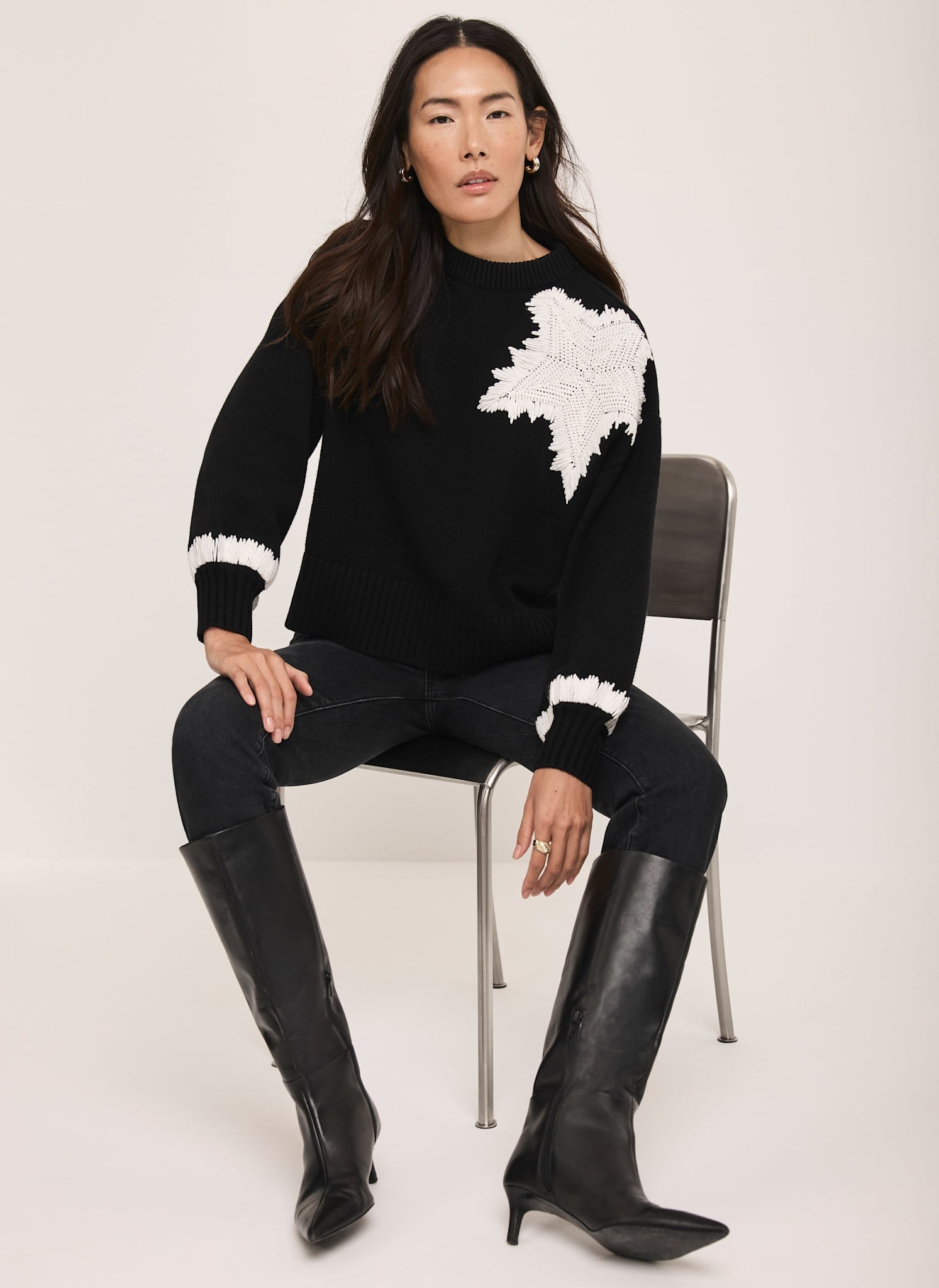 Black Cotton Blend Star Jumper