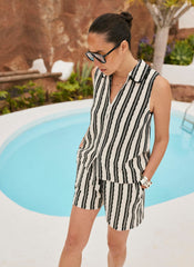 Black Stripe Beach Shorts Set