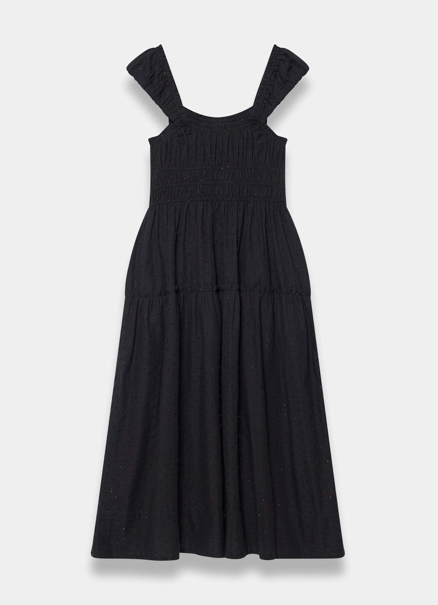 Black Cotton Blend Textured Midi Dress