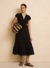 Black Cotton Midi Dress