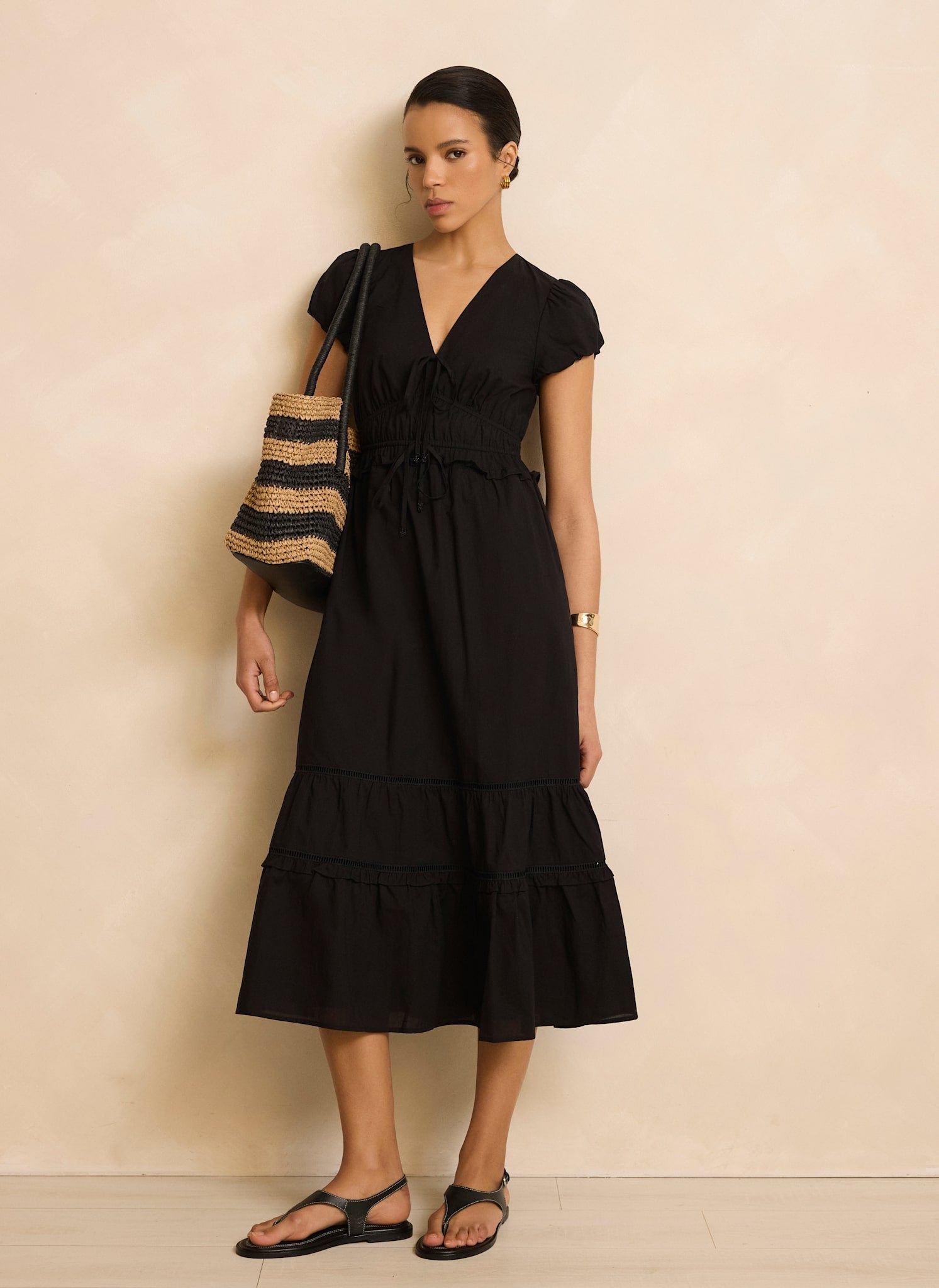 Black Cotton Midi Dress
