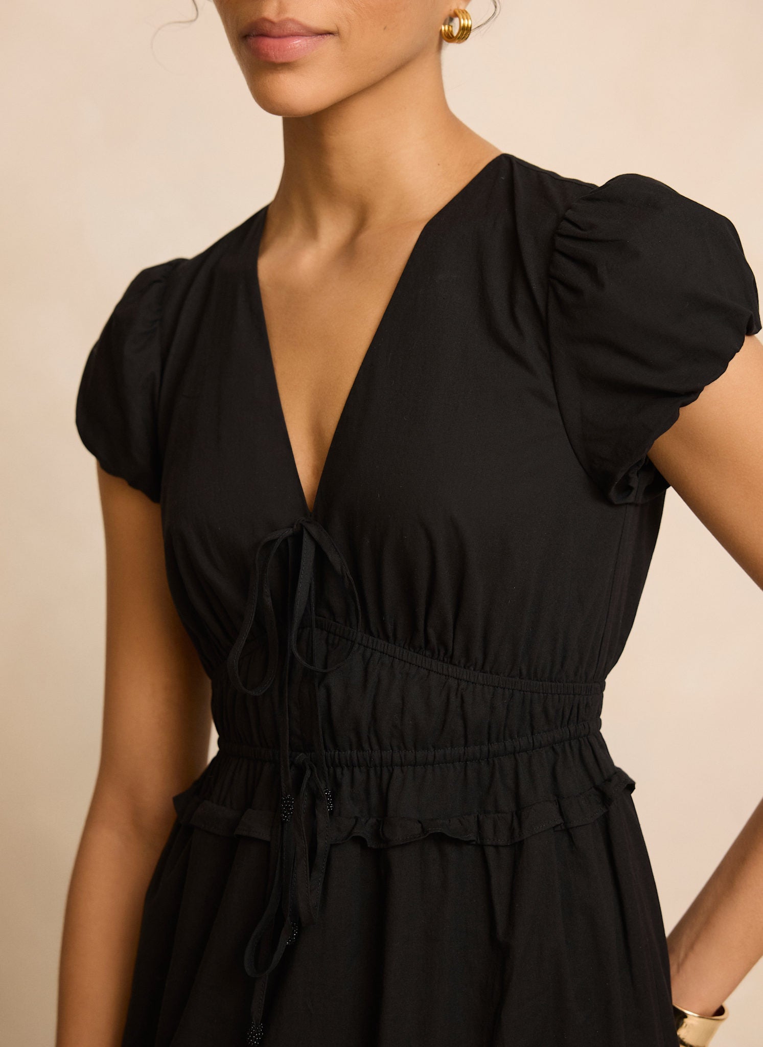 Black Cotton Midi Dress