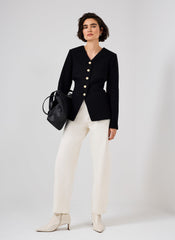 Black Wool Blend Sculpted Jacket