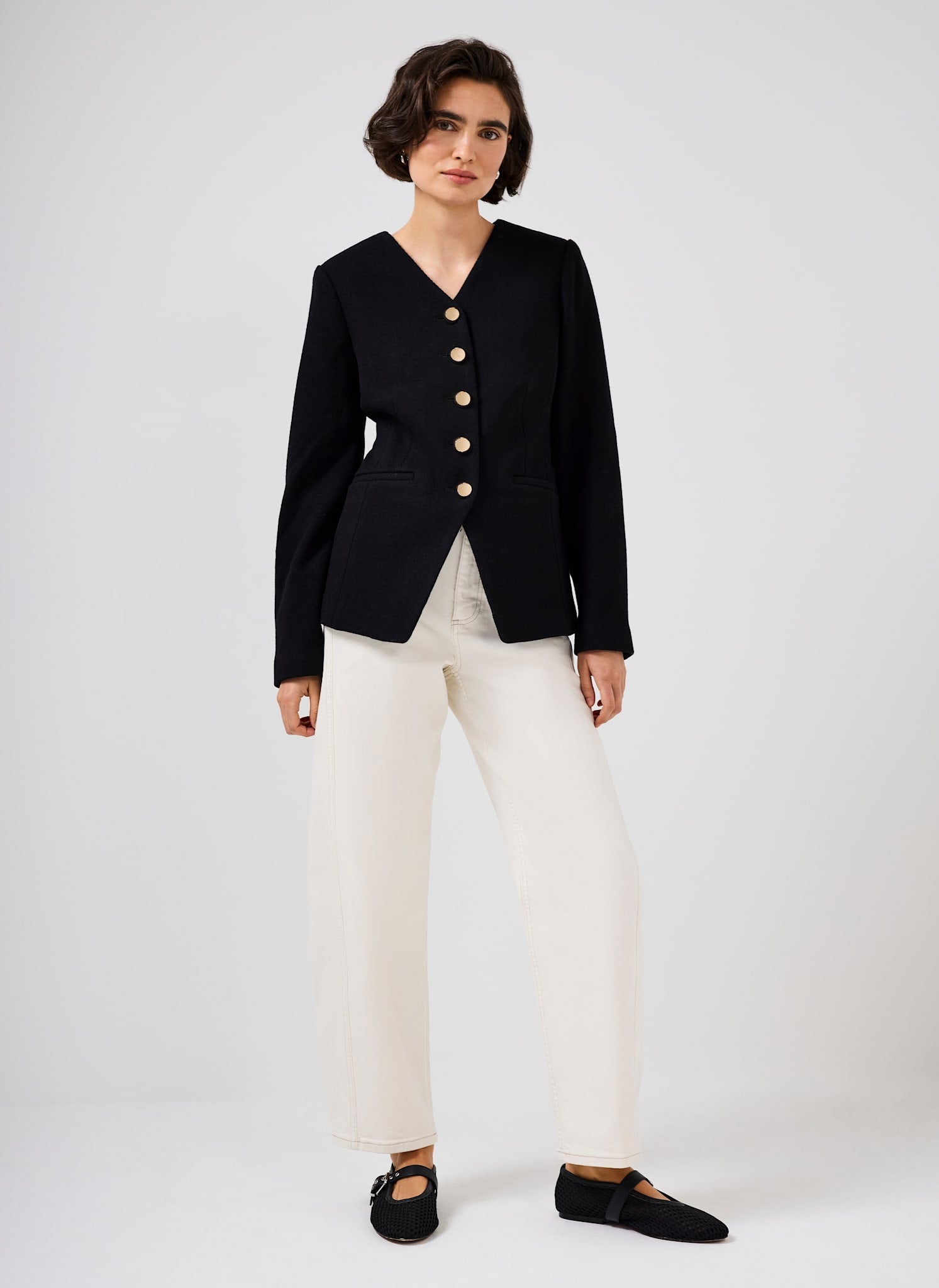 Black Wool Blend Sculpted Jacket