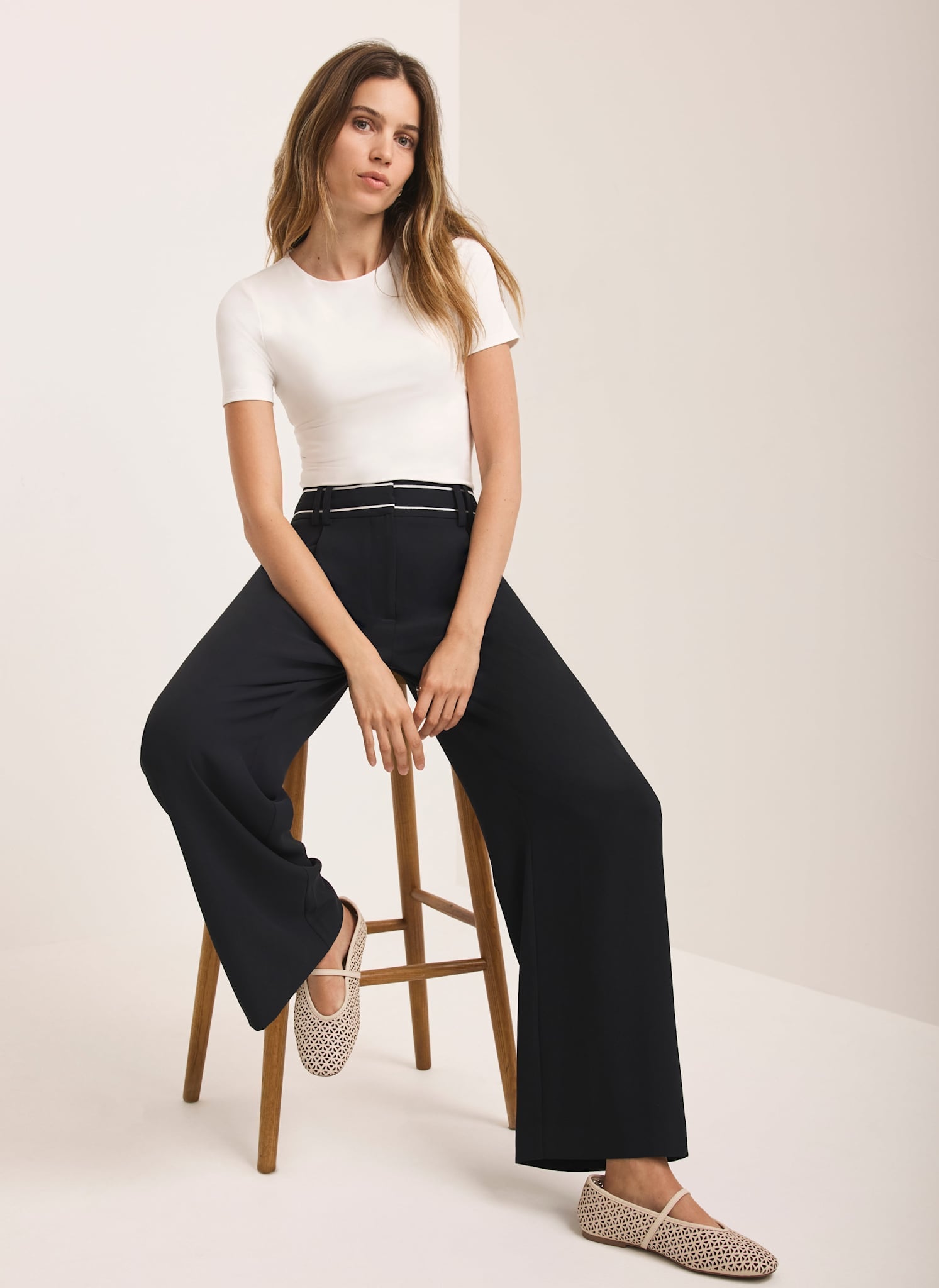 Black Waist Detail Wide Trousers