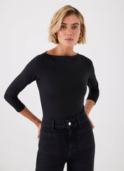 Black Slash Neck Layering Top