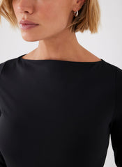 Black Slash Neck Layering Top