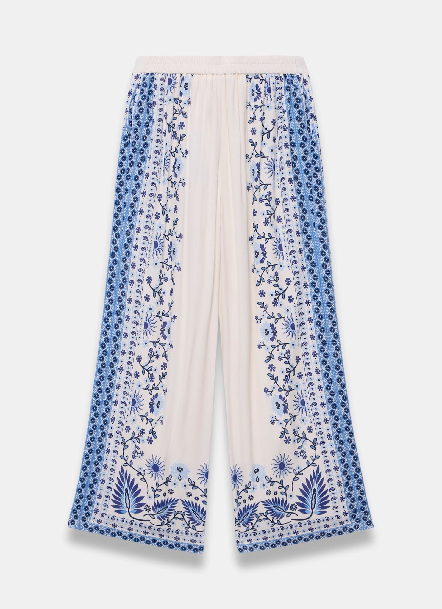 Blue Floral Print Wide Leg Trousers