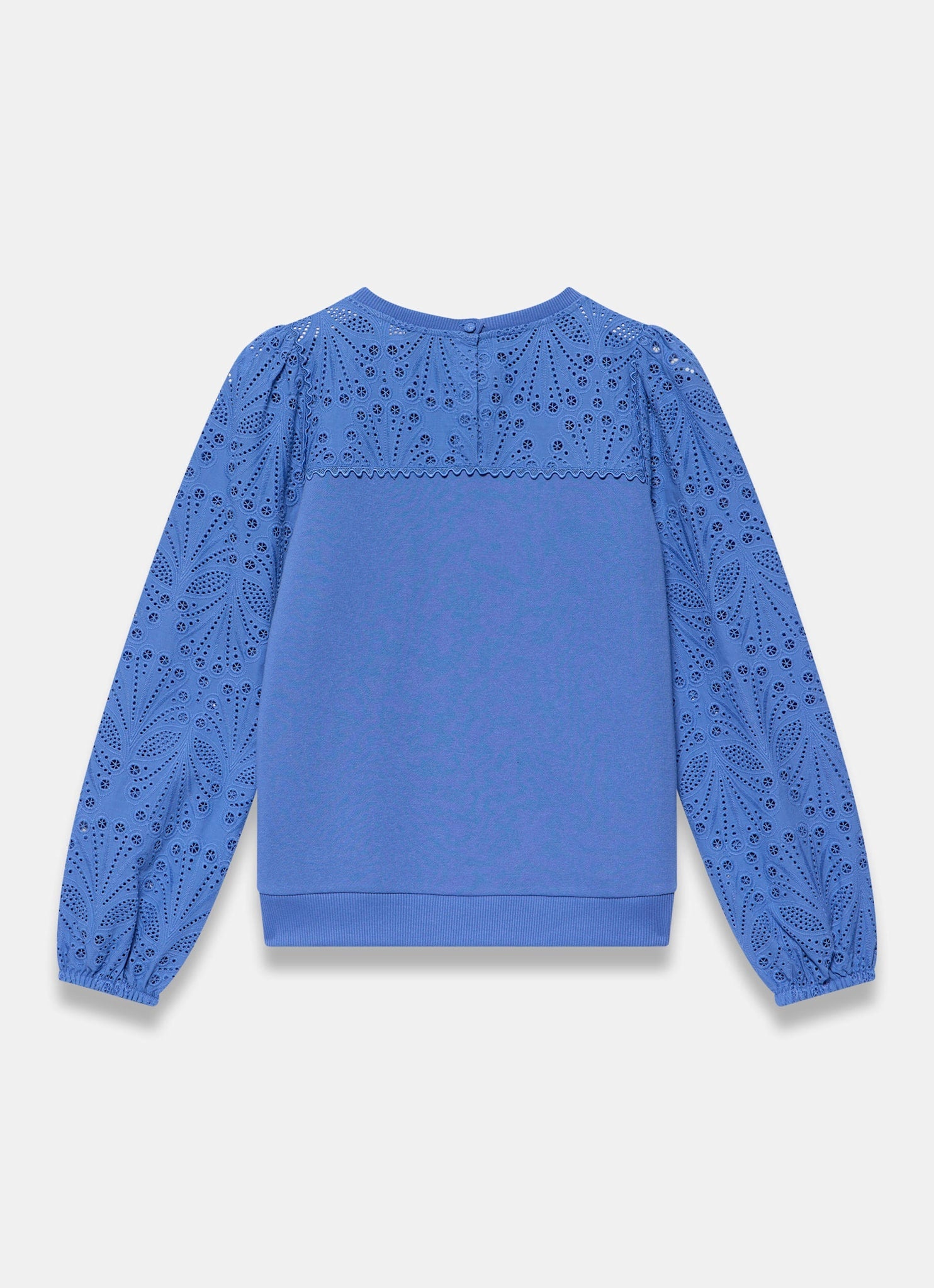 Blue Cotton Blend Broderie Sweatshirt