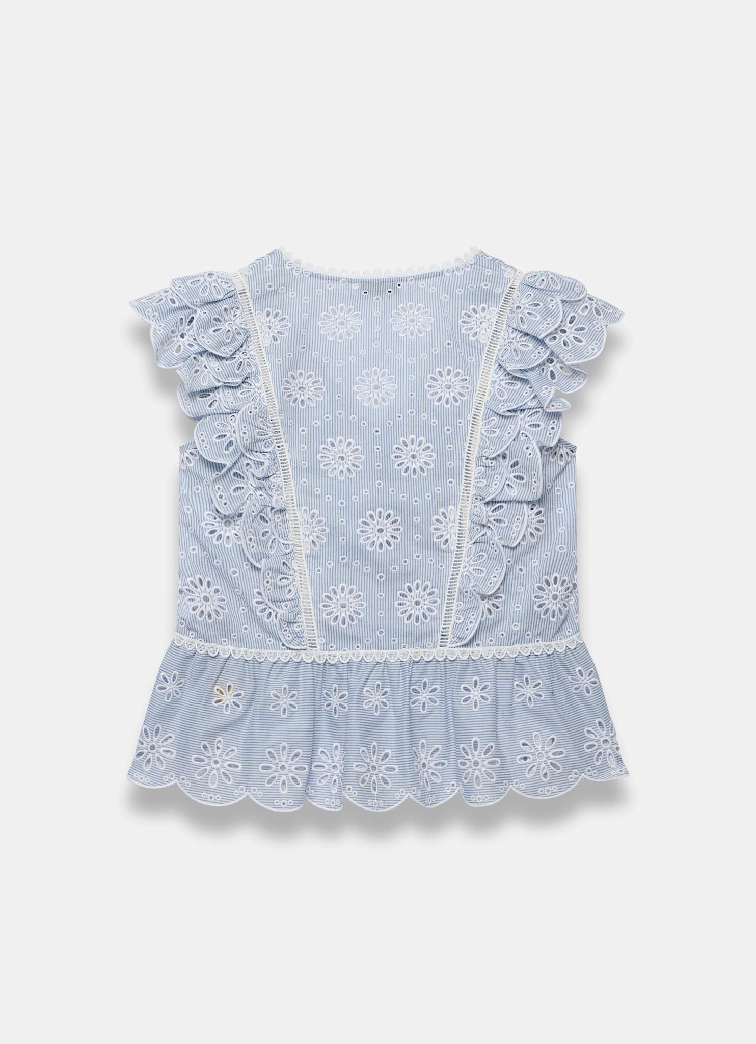 Blue Cotton Broderie Striped Top