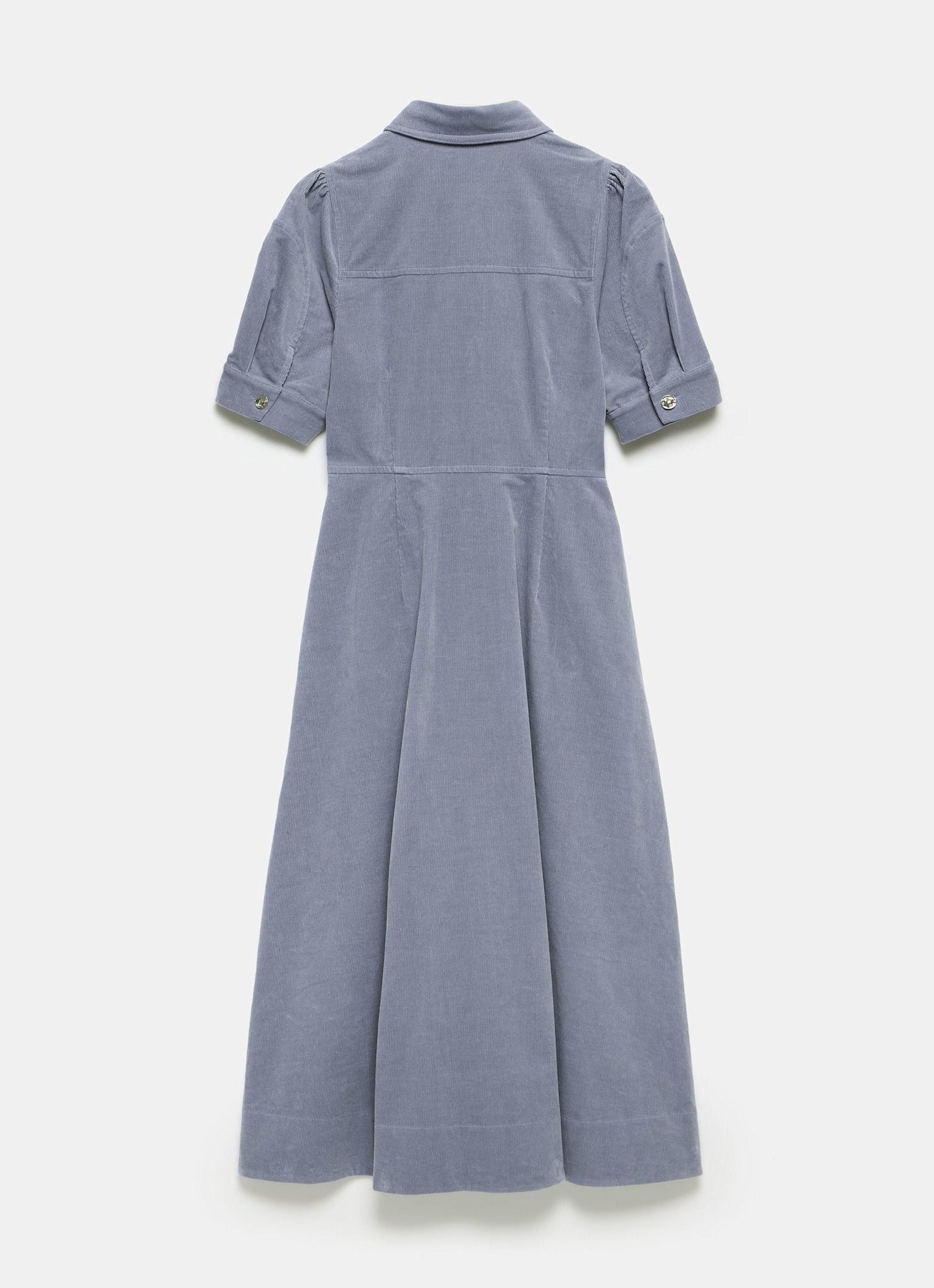 Blue Corduroy Belted Midi Dress