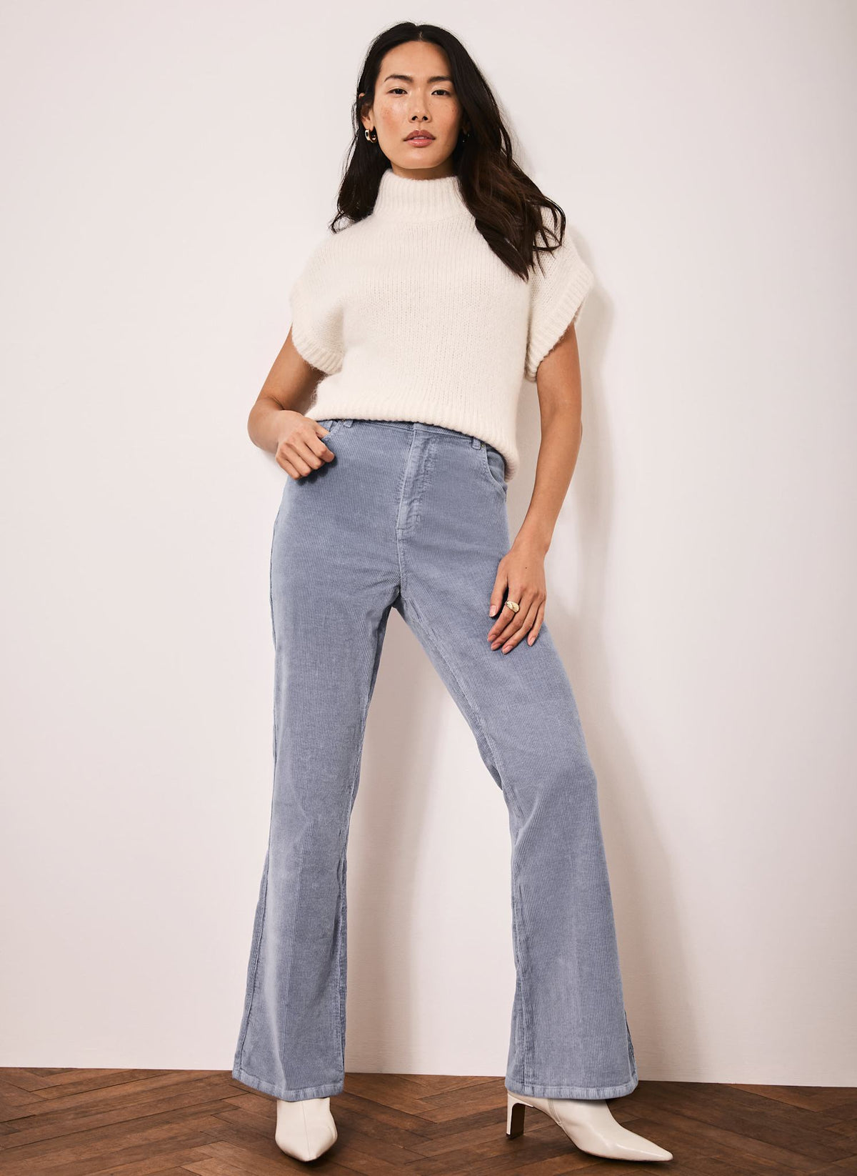 Blue Corduroy Flared Trousers