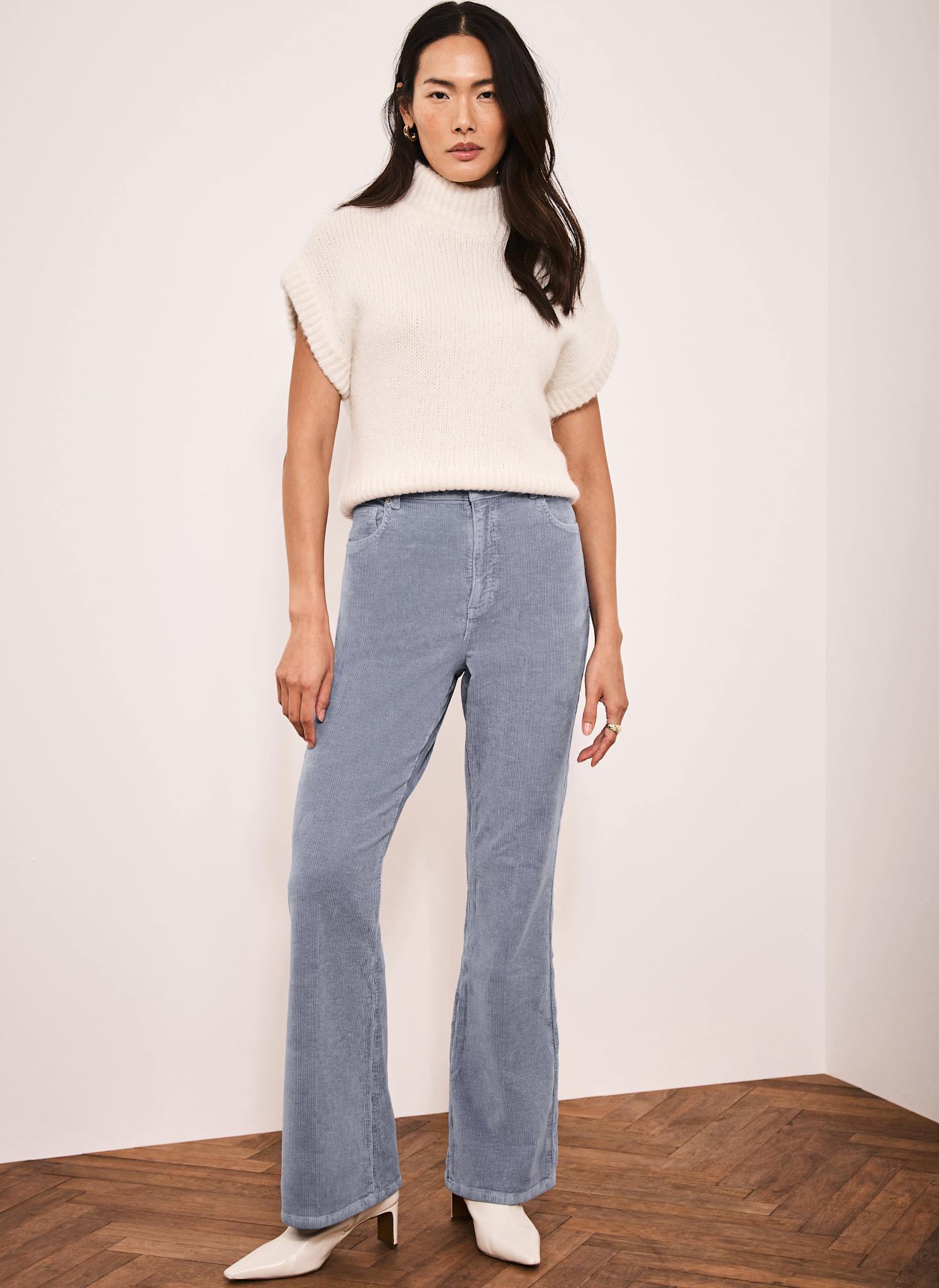 Blue Corduroy Flared Trousers