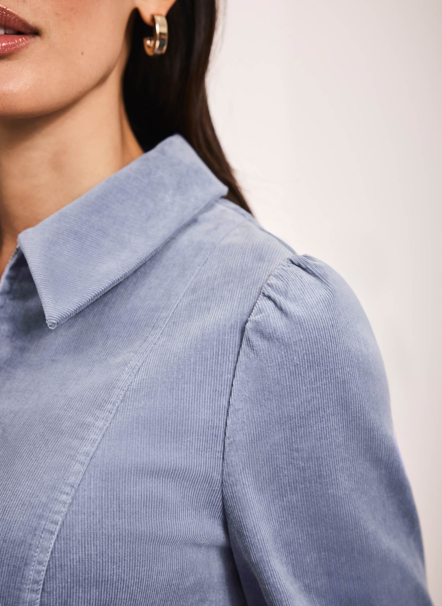 Blue Corduroy Zip Front Shirt