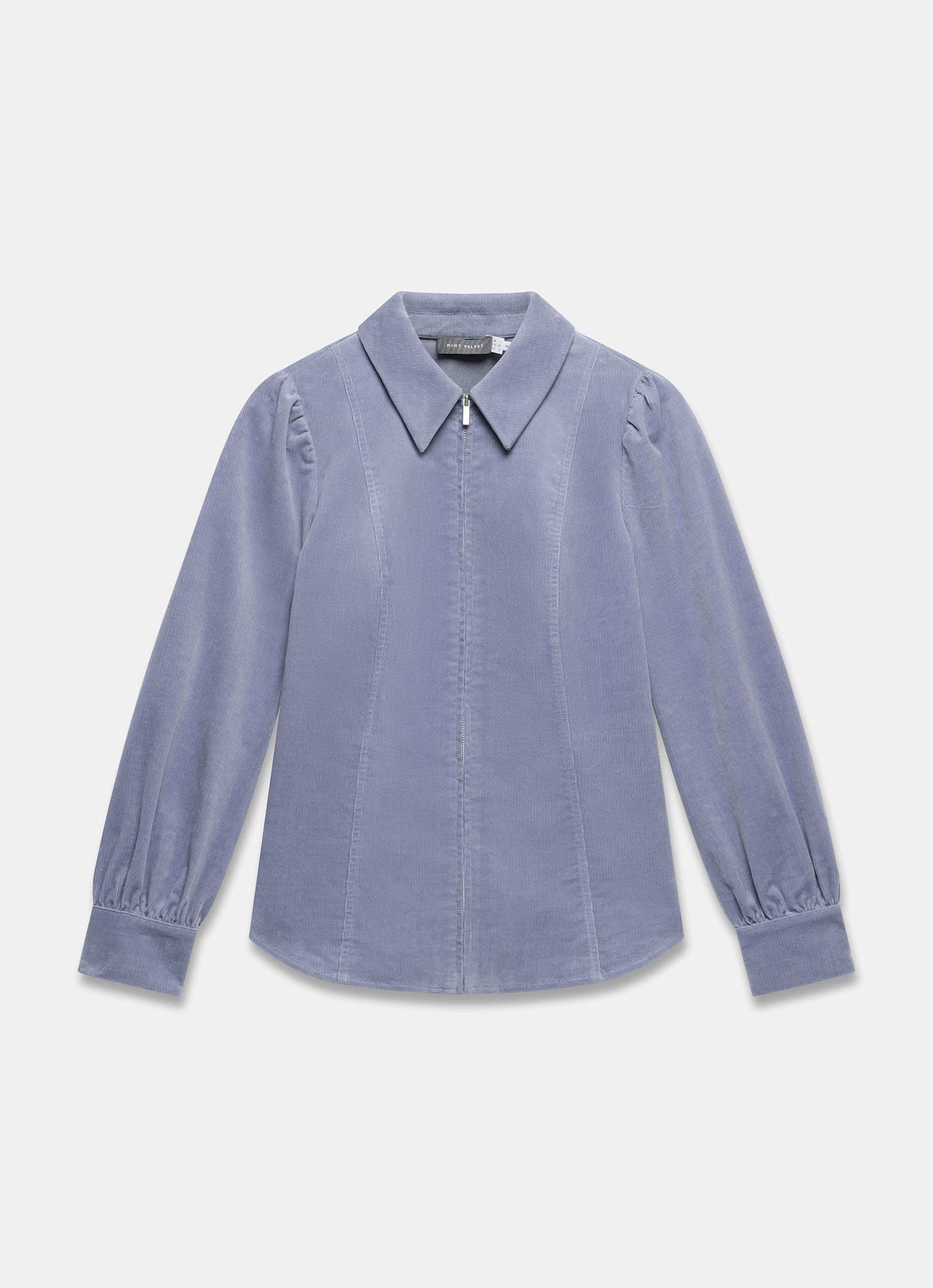 Blue Corduroy Zip Front Shirt